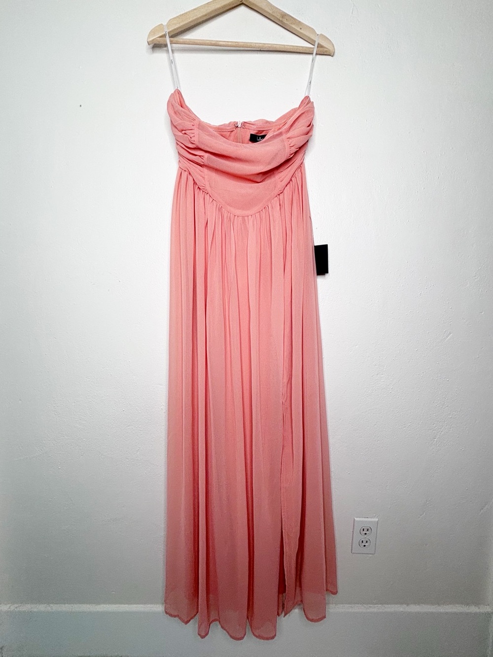 Lulus Luxe Favorite Peach Pink Strapless Ruched Maxi Dress Size M NWT - Picture 5 of 14